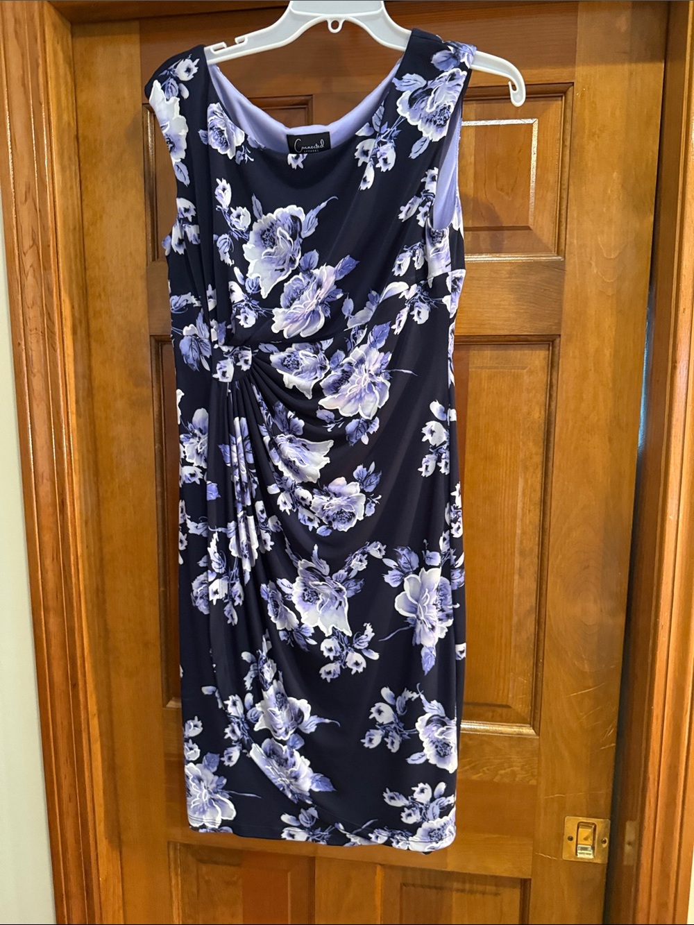 connected apparel Navy Floral Midi Dress with Lavender Accents